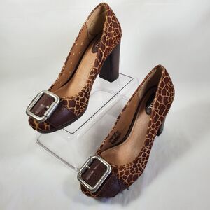 Fossil Brown Giraffe Print Pony Hair Maddox Heel Women's Shoes Sz 7
